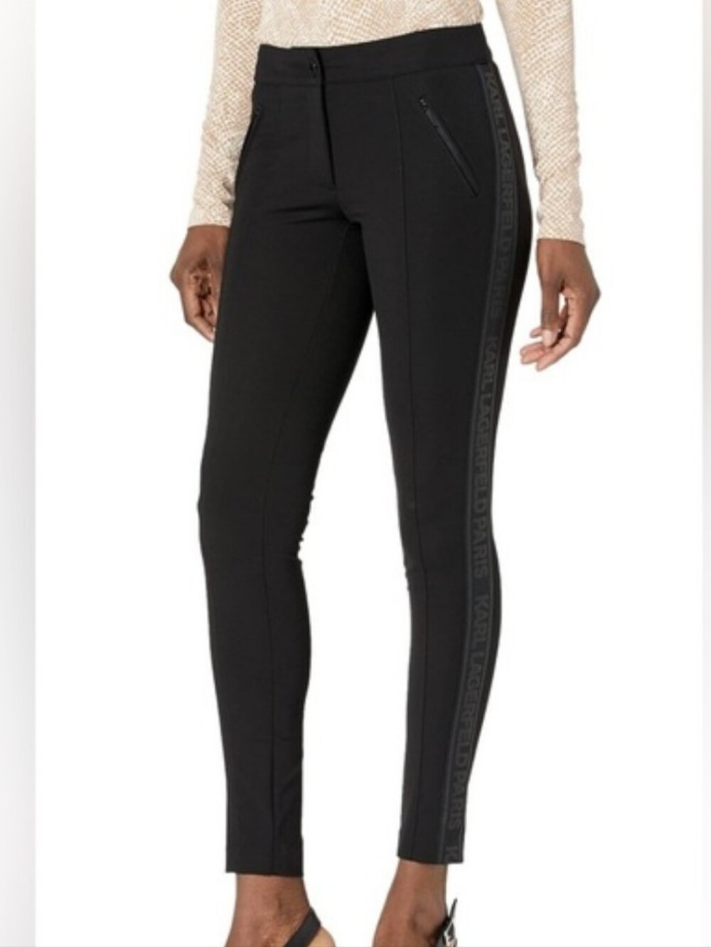 Karl Lagerfeld Paris Logo Taping Cool Compression Pant In Black Size 14